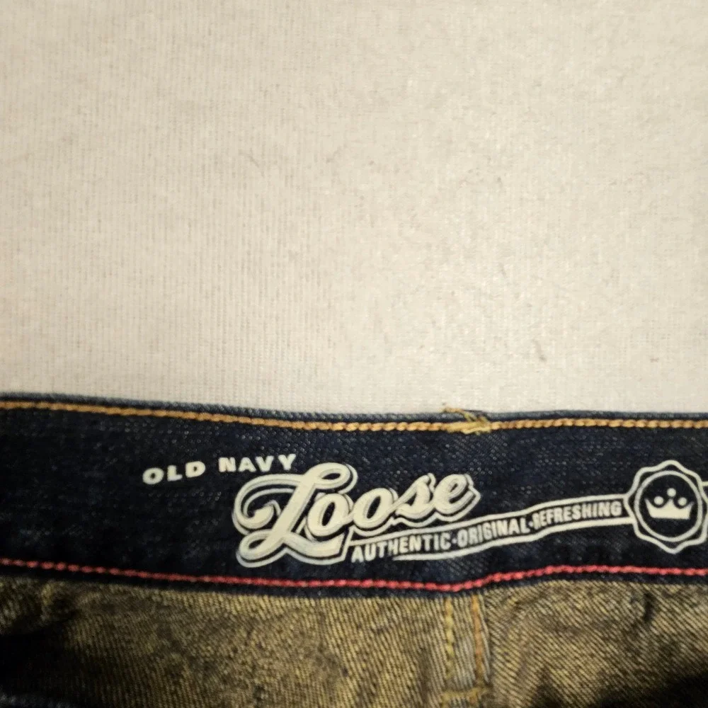 Old Navy Loose Fit Dark Wash Indigo Denim Jeans Mens 36x32 Baggy Wide Leg
